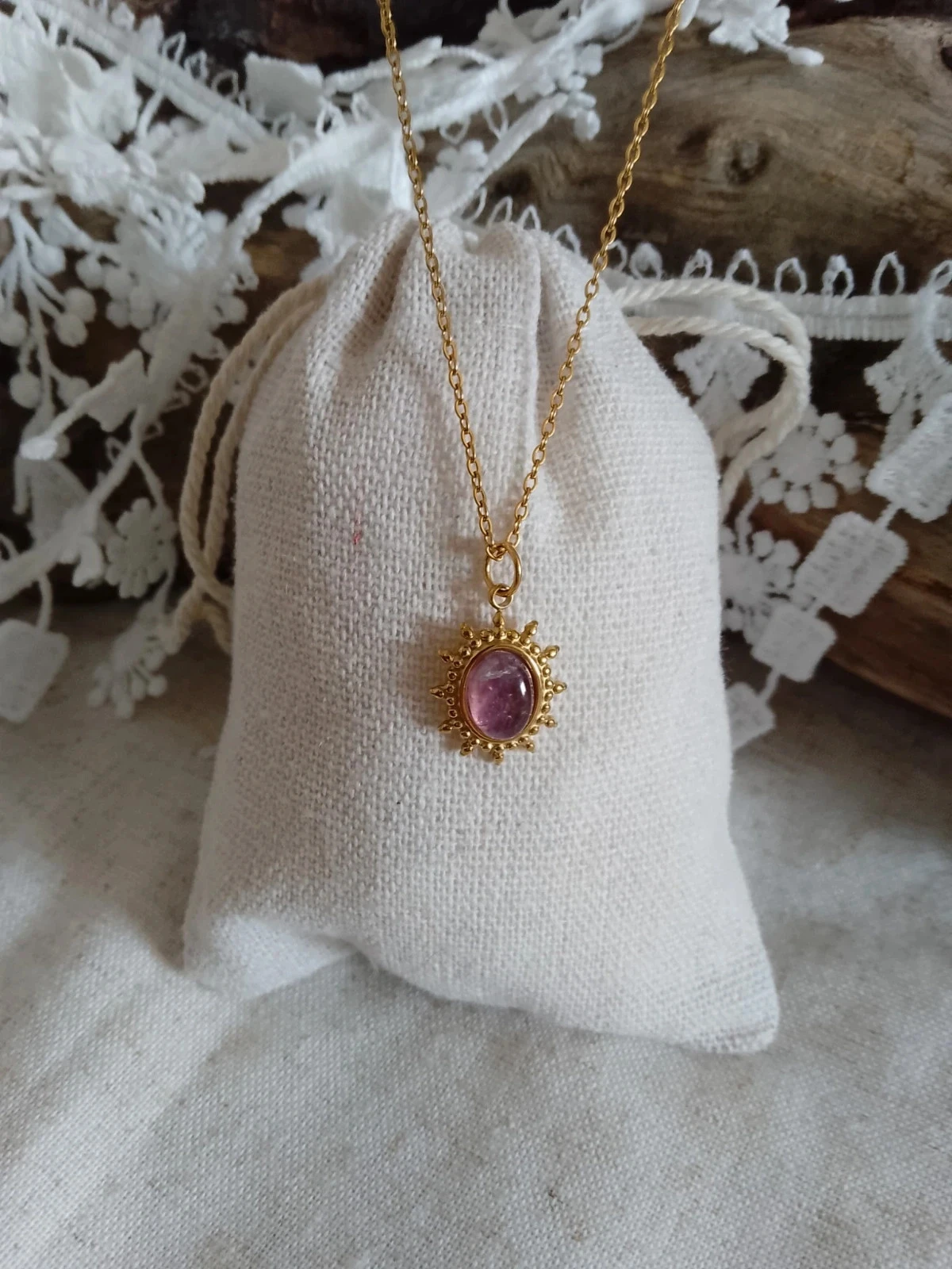 Collier pendentif pierre améthyste